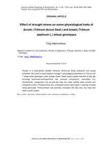 Effect of drought stress on some physiological traits of durum ( Triticum durum Desf.) and bread ( Triticum aestivum L.) wheat genotypes