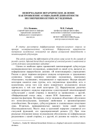 Неформальное иерархическое деление как проявление асоциальной девиантности несовершеннолетних осужденных