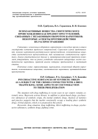 Психоактивные вещества синтетического происхождения как предмет преступлений, связанных с незаконным оборотом наркотиков: некоторые аспекты противодействия их распространению