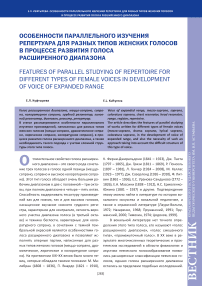 Особенности параллельного изучения репертуара для разных типов женских голосов в процессе развития голоса расширенного диапазона