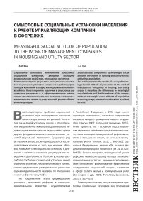 Смысловые социальные установки населения к работе управляющих компаний в сфере ЖКХ