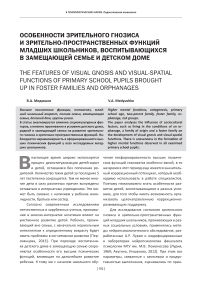 Особенности зрительного гнозиса и зрительно-пространственных функций младших школьников, воспитывающихся в замещающей семье и детском доме