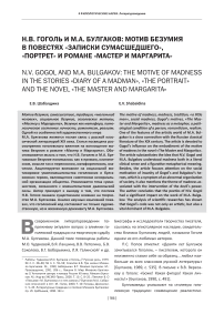 Н. В. Гоголь и М. А. Булгаков: мотив безумия в повестях «Записки сумасшедшего», «Портрет» и романе «Мастер и Маргарита»