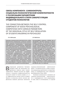 Связь компонента «самоконтроль» социально-психологической компетентности с различными параметрами индивидуального стиля саморегуляции студентов-психологов
