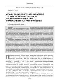 Методическая модель формирования готовности будущих педагогов дошкольного образования к математическому развитию детей