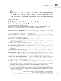 Социальные сети как востребованный ресурс гражданского общества и коммуникативный инструмент в цифровой образовательной среде