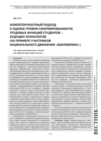 Компетентностный подход к оценке уровня сформированности трудовых функций студентов - будущих психологов (на примере участников национального движения "Абилимпикс")