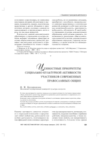 Ценностные приоритеты социально-культурной активности участников современных православных общин