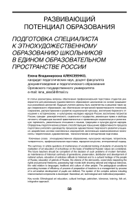 Подготовка специалиста к этнохудожественному образованию школьников в едином образовательном пространстве России