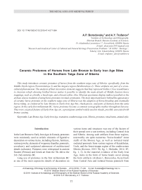 Ceramic protomes of horses from Late Bronze to Early Iron Age sites in the southern taiga zone of Siberia