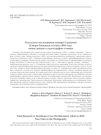 Результаты исследования пещеры Страшной (Северо-Западный Алтай) в 2019 году: новые данные о стратиграфии стоянки