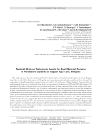 Raptorial Birds as Taphonomic Agents for Small Mammal Remains in Pleistocene Deposits at Tsagaan Agui Cave, Mongolia