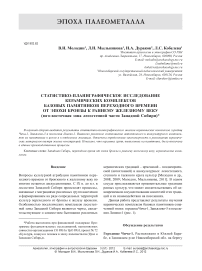 Статистико-планиграфическое исследование керамических комплексов базовых памятников переходного времени от эпохи бронзы к раннему железному веку (юго-восточная зона лесостепной части Западной Сибири)