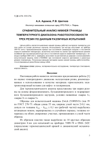 Сравнительный анализ нижней границы температурного диапазона работоспособности трех резин по данным различных испытаний