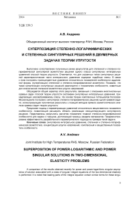 Суперпозиция степенно-логарифмических и степенных сингулярных решений в двумерных задачах теории упругости