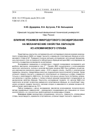 Влияние режимов микродугового оксидирования на механические свойства образцов из алюминиевого сплава