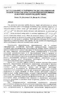 Исследование устойчивости дислокационной подсистемы ГЦК кристаллов при интенсивных деформирующих воздействиях