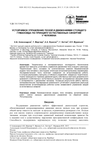 Устойчивое управление позой и движениями стоящего гуманоида по принципу естественных синергий у человека