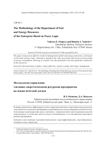 The methodology of the department of fuel and energy resources of the enterprise based on fuzzy logic