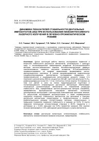 Динамика показателей стабильности дентальных имплантатов (ISQ) при использовании низкоинтенсивного лазерного излучения в лечебно-профилактическом режиме