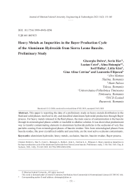 Heavy metals as impurities in the bayer production cycle of the aluminum hydroxide from sierra leone bauxite. Preliminary study