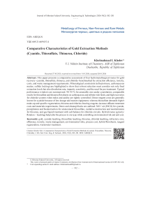 Сравнительная характеристика методов извлечения золота (цианид, тиосульфат, тиомочевина, хлорид)
