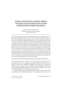 Music evolution in ancient Greece and the value of music education in pseudo-Plutarch's "De Musica"