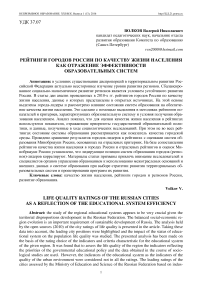 Рейтинги городов России по качеству жизни населения как отражение эффективности образовательных систем