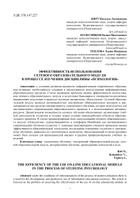 Эффективность использования сетевого образовательного модуля в процессе изучения дисциплины "Психология"