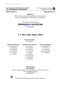 Состав и соотношение химических элементов на разных по высоте поверхностях подециев ягельного лишайника Cladonia rangiferina