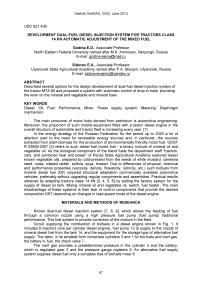 Development dual-fuel diesel injection system for tractors class 14 kN automatic adjustment of the mixed fuel