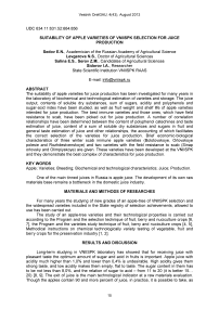 Suitability of apple varieties of VNIISPK selection for juice production