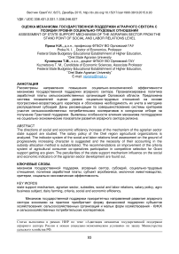 Оценка механизма государственной поддержки аграрного сектора с позиции уровня социально-трудовых отношений