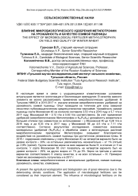 Влияние микробиологического удобрения Метилотрофин на урожайность и качество озимой пшеницы