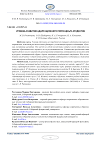 Уровень развития адаптационного потенциала студентов