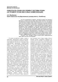 Подотрасль права как элемент системы права (на примере права массовых коммуникаций)