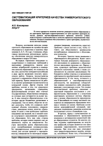 Систематизация критериев качества университетского образования