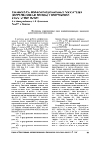 Взаимосвязь морфофункциональных показателей (корреляционные плеяды) у спортсменов в состоянии покоя
