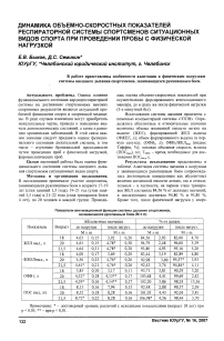 Динамика объемно-скоростных показателей респираторной системы спортсменов ситуационных видов спорта при проведении пробы с физической нагрузкой