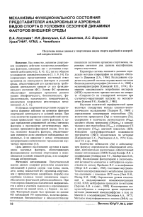 Механизмы функционального состояния представителей анаэробных и аэробных видов спорта в условиях сезонной динамики факторов внешней среды