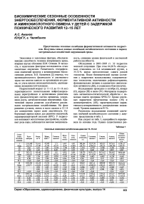 Биохимические сезонные особенности энергообеспечения, ферментативной активности и аминокислотного обмена у детей с задержкой психического развития 12-15 лет