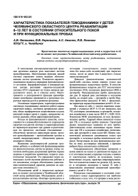 Характеристика показателей гемодинамики у детей Челябинского областного центра реабилитации 6-12 лет в состоянии относительного покоя и при функциональных пробах