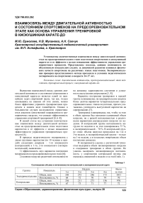 Взаимосвязь между двигательной активностью и состоянием спортсменов на предсоревновательном этапе как основа управления тренировкой в киокушинкай карате-до