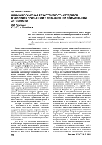 Иммунологическая резистентность студентов в условиях привычной и повышенной двигательной активности