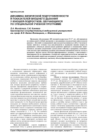 Динамика физической подготовленности и показателей внешнего дыхания у юношей-подростков, обучающихся по специальной учебной программе