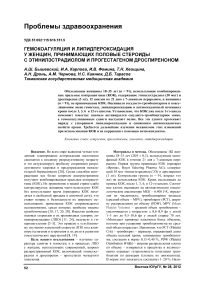 Гемокоагуляция и липидпероксидация у женщин, принимающих половые стероиды с этинилэстрадиолом и прогестагеном дроспиреноном