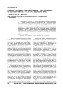 Показатели электрокардиограммы у здоровых лиц юношеского возраста, обучающихся в вузе