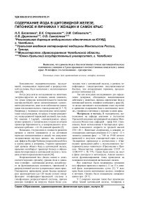 Содержание йода в щитовидной железе, гипофизе и яичниках у женщин и самок крыс