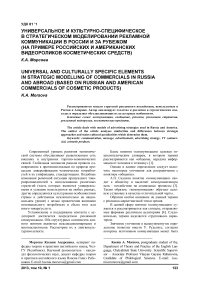 Универсальное и культурно-специфическое в стратегическом моделировании рекламной коммуникации в России и за рубежом (на примере российских и американских видеороликов косметических средств)