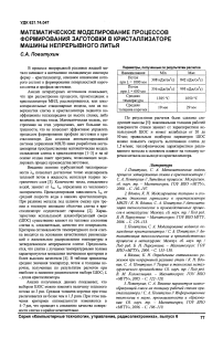 Математическое моделирование процессов формирования заготовки в кристаллизаторе машины непрерывного литья